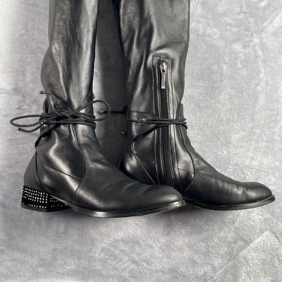 Christian Dior Boots 38 D Black Nappa Leather Studded Stellar Over The Knee - Picture 12 of 16